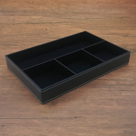 Desktop Glove Box, Nightstand or Dresser Organizer, Entry Table Organizer, Dresser Storage Box, Leather Drawer Storage Decorative Trays. (Black)