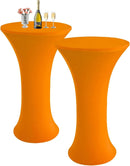 Cocktail fabric Round Tablecloth, 2 Pack Highboy Fitted Stretch Cocktail Table Covers High Top Table Cloth for Banquet Wedding Bar Party -Orange