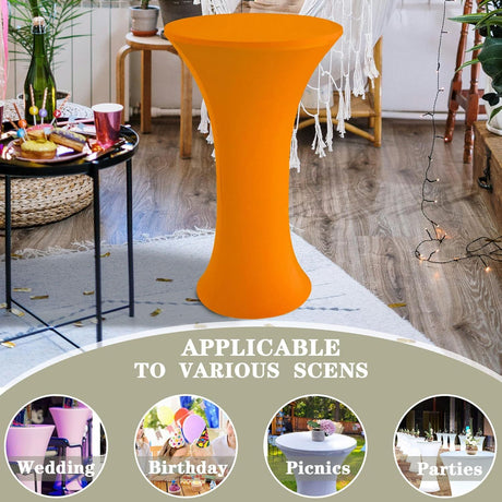 Cocktail fabric Round Tablecloth, 2 Pack Highboy Fitted Stretch Cocktail Table Covers High Top Table Cloth for Banquet Wedding Bar Party -Orange