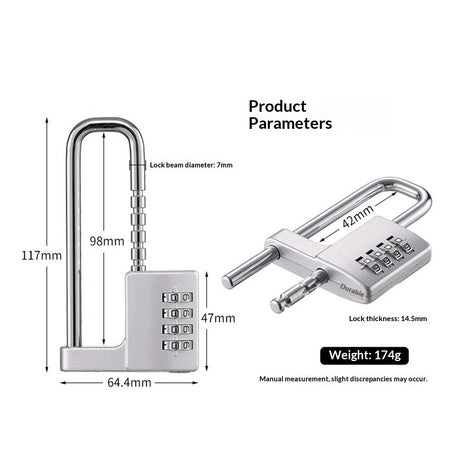 Gym Locker Lock Code Long Adjustable Shackle Lock for, School, Gym, Fences,Child Proof Sliding Code Locks Baby Safety U Shaped for Knob Handle Drawers Closet (Silver)