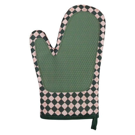 Green Checkered Oven Mitts Heat Resistant, Vintage Retro Checkerboard Cute Oven Mitts, Non-Slip Silicone Kitchen Oven Gloves 1 Pair