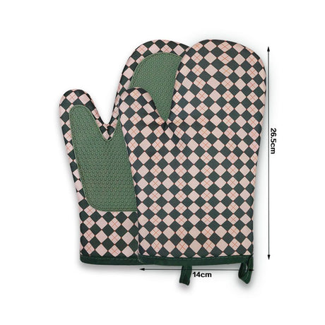 Green Checkered Oven Mitts Heat Resistant, Vintage Retro Checkerboard Cute Oven Mitts, Non-Slip Silicone Kitchen Oven Gloves 1 Pair