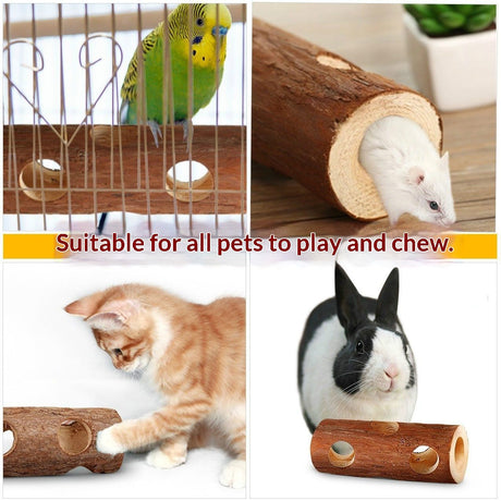Natural Wood Tunnel Hamster Tunnel for Hamster Reptile Small Animals Cage Hollow Tree Trunk Hideout Toy (20cm long  aperture 3.8CM)