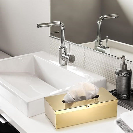 Rectangular Tissue Box Cover - Napkin Holder, Facial Tissue Storage Box - Decorative Holder for Bathroom, Bedroom, Nightstand, Office - Stainless Steel, golden