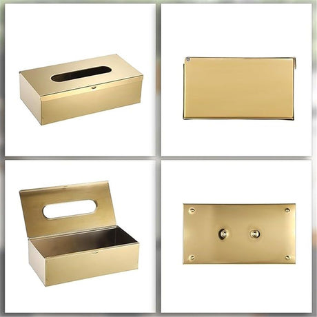 Rectangular Tissue Box Cover - Napkin Holder, Facial Tissue Storage Box - Decorative Holder for Bathroom, Bedroom, Nightstand, Office - Stainless Steel, golden