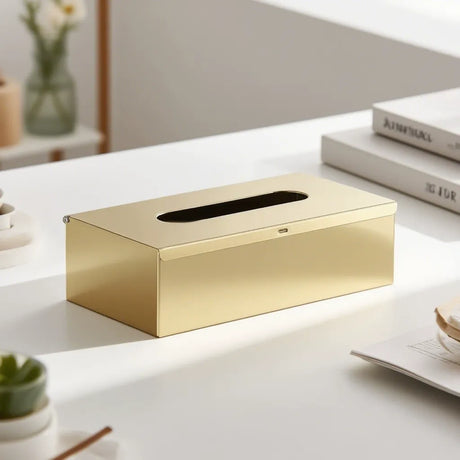 Rectangular Tissue Box Cover - Napkin Holder, Facial Tissue Storage Box - Decorative Holder for Bathroom, Bedroom, Nightstand, Office - Stainless Steel, golden