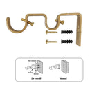 3PCS Gold Curtain Rod Bracket, Heavy Duty Double Curtain Rod Hanging Brackets Wall Mount, Drapery Rod Bracket, Adjustable Curtain Rod Holders for Window, Home Curtain Rods (Golden)