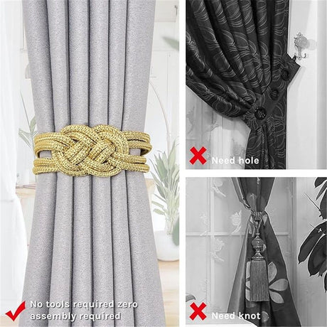4-piece set of powerful magnetic curtain straps upgraded The curtain straps are woven with knots to decorate the curtain buckle, suitable for home and office curtains (gold)