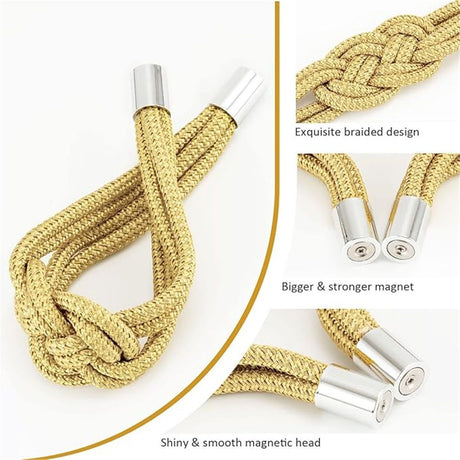 4-piece set of powerful magnetic curtain straps upgraded The curtain straps are woven with knots to decorate the curtain buckle, suitable for home and office curtains (gold)