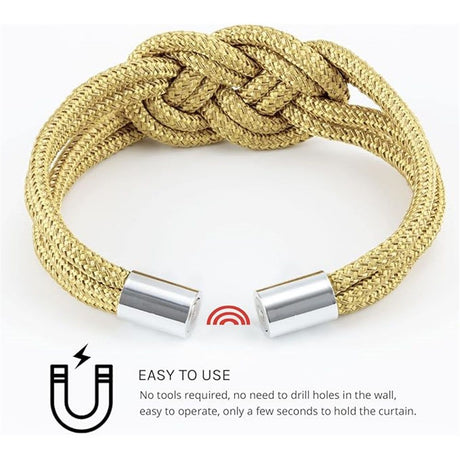 4-piece set of powerful magnetic curtain straps upgraded The curtain straps are woven with knots to decorate the curtain buckle, suitable for home and office curtains (gold)