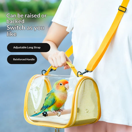 Bird Carrier,Bird Cage Parakeet Parrot Budgie Carrier Backpack for Small Birds, Travel Bird Cages with Perch, Transparent Ventilation Cockatiels, Lightweight Pet Carrier for Outdoor Use(Yellow)