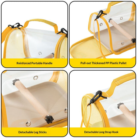 Bird Carrier,Bird Cage Parakeet Parrot Budgie Carrier Backpack for Small Birds, Travel Bird Cages with Perch, Transparent Ventilation Cockatiels, Lightweight Pet Carrier for Outdoor Use(Yellow)
