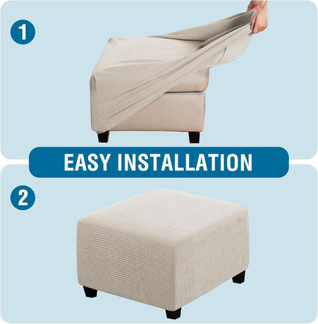 Square  Covers Slipcovers Folding Storage Stool Furniture Protector Form Fit with Elastic Bottom, Stretch High  Small Checks Jacquard Fabric(M，white)