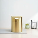 Stainless Steel Trash Can with Swing Lid, Mini Countertop Trash Bin Bathroom, Golden Desktop Garbage Cans Tiny Kitchen Waste Bins with Trash Bag