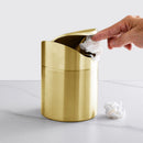 Stainless Steel Trash Can with Swing Lid, Mini Countertop Trash Bin Bathroom, Golden Desktop Garbage Cans Tiny Kitchen Waste Bins with Trash Bag
