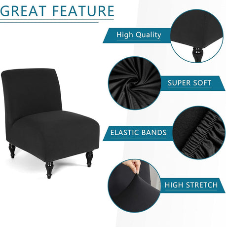 LavishCover Armless Accent Chairs Covers, Thick Armless Recliner Sofa Cover Stretchable, Removable Armless Chair Slipcover for Living Dining Room Hotel (Black, 1pc)