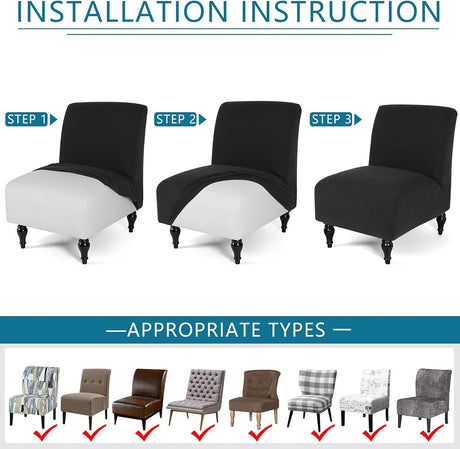 LavishCover Armless Accent Chairs Covers, Thick Armless Recliner Sofa Cover Stretchable, Removable Armless Chair Slipcover for Living Dining Room Hotel (Black, 1pc)