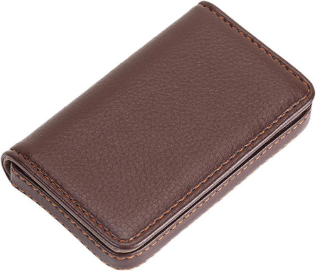 PU Leather Business Card Holder, 2Pcs Name Card Case with Magnetic Shut Wallet Pocket Carrier for ID Card Men Women, Brown