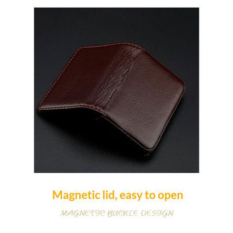 PU Leather Business Card Holder, 2Pcs Name Card Case with Magnetic Shut Wallet Pocket Carrier for ID Card Men Women, Brown
