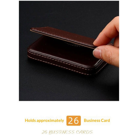 PU Leather Business Card Holder, 2Pcs Name Card Case with Magnetic Shut Wallet Pocket Carrier for ID Card Men Women, Brown