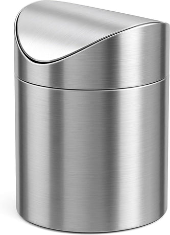 Stainless Steel Small Trash Cans, Trumpet Desktops Mini Creative Covered Desk Kitchen Living Room Trash Cans(Sliver)