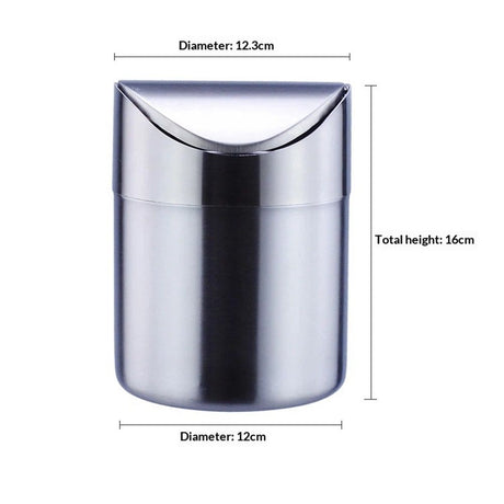 Stainless Steel Small Trash Cans, Trumpet Desktops Mini Creative Covered Desk Kitchen Living Room Trash Cans(Sliver)