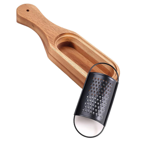 Wooden Cheese Grater with Handle, Rustic Brown Cheese Shredder with Storage Space, Handheld Kitchen Graters for Cheese Lemon Chocolate  (With Handle)