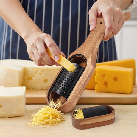Wooden Cheese Grater with Handle, Rustic Brown Cheese Shredder with Storage Space, Handheld Kitchen Graters for Cheese Lemon Chocolate  (With Handle)