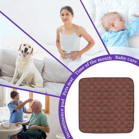 Waterproof Chair Pads for Incontinence (53*56cm) - Washable, Waterproof Seat Protector - Chair Protector Seat Cover - Absorbent Pad for Bed, Seat, Car, Wheelchair & Recliner （Coffee, 2 Pcs)