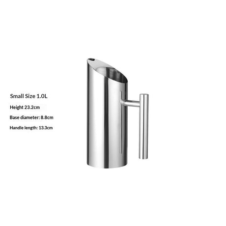 Stainless Steel Water Pitcher for Home and Bar Polished Metal Beverage Container for Cold Drinks Juice Tea and Cocktail Mixing Fridge Pitcher  1.0L
