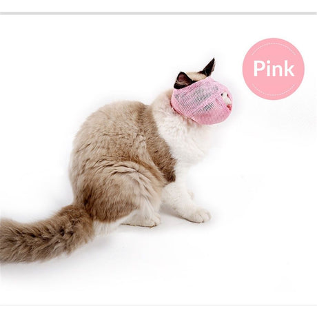 Cat Muzzle Breathable Mesh Pet Muzzle Grooming Prevent Kitty Mask Anti Biting and Chewing Anti-Meow (Pink+Blue)