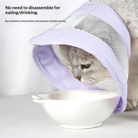 Cat Recovery Protective Cone Collar After Surgery-Soft Adjustable Waterproof Lightweight Elizabethan Collar to Prevent Cats from Touching Stitches, Wounds and Rashes (Light Purple, M)