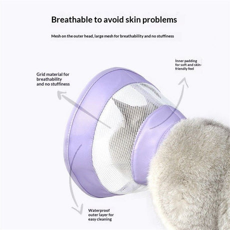 Cat Recovery Protective Cone Collar After Surgery-Soft Adjustable Waterproof Lightweight Elizabethan Collar to Prevent Cats from Touching Stitches, Wounds and Rashes (Light Purple, M)