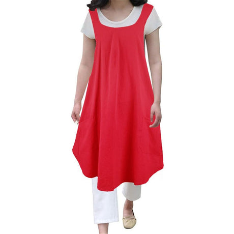 Soft   Polyester  Apron Cross Back Aprons with 2 Pockets Women’s  Square Apron Garden Smock for Baking Cooking Red