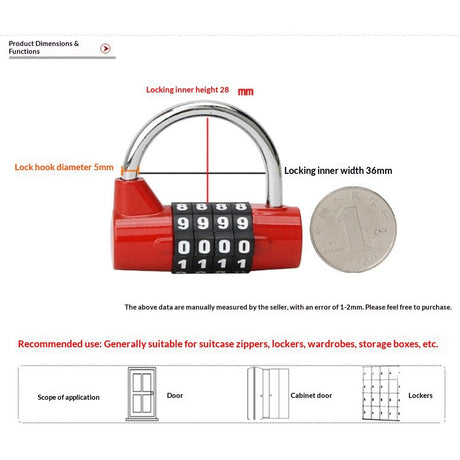 2pcs Gym Locker Lock 4 Digit Combination Lock for Locker for School Gym Lock for Sports, Toolbox, Case, Hasp Storage (Red)
