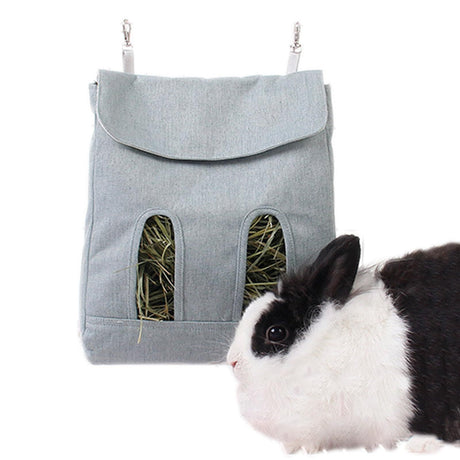 2pcs Rabbit Hay Feeder Bag, Guinea Pig Hay Feeder Storage,Sack Hay Bag Feeding Storage for Chinchilla Hamsters Rabbit Guinea Pig Small Animals (L, Blue)