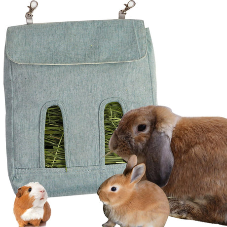2pcs Rabbit Hay Feeder Bag, Guinea Pig Hay Feeder Storage,Sack Hay Bag Feeding Storage for Chinchilla Hamsters Rabbit Guinea Pig Small Animals (L, Blue)