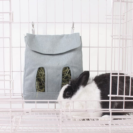 2pcs Rabbit Hay Feeder Bag, Guinea Pig Hay Feeder Storage,Sack Hay Bag Feeding Storage for Chinchilla Hamsters Rabbit Guinea Pig Small Animals (L, Blue)