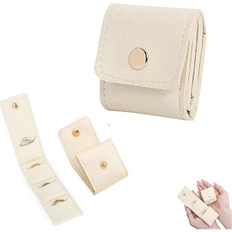 2pcs Mini Travel Jewelry Bag, Mini Travel Jewelry Roll Bag with Buckle, Portable Foldable Multifunctional Jewelry Travels Pouch for Earrings, Rings, Necklaces (White)