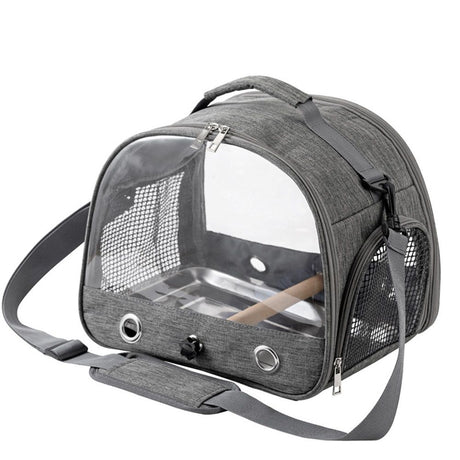 Bird Travel Carrier with Stand Perch and Stainless Tray,Portable Small Bird  Cockatiel Carrier for Hiking, (Grey)