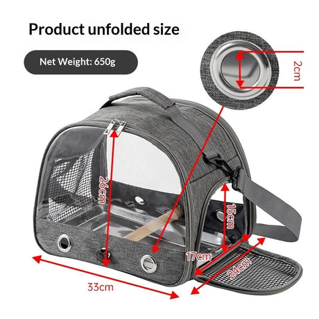 Bird Travel Carrier with Stand Perch and Stainless Tray,Portable Small Bird  Cockatiel Carrier for Hiking, (Grey)