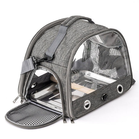 Bird Travel Carrier with Stand Perch and Stainless Tray,Portable Small Bird  Cockatiel Carrier for Hiking, (Grey)