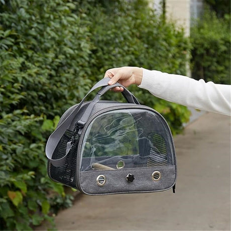 Bird Travel Carrier with Stand Perch and Stainless Tray,Portable Small Bird  Cockatiel Carrier for Hiking, (Grey)