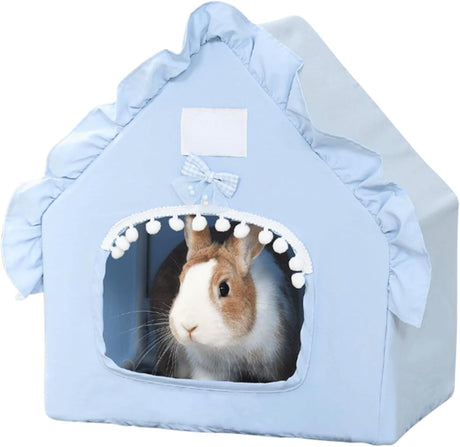 Bunny Tent Guinea Pig House Bed Cozy Hamster Cave Large Hideout for Dwarf Rabbits Hedgehog Bearded Dragon Nest Hamster Cage Accessories (Blue)