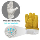 Leather Work Gloves for Men Women with Cotton Lining, Large Thorn Proof Cactus Gardening Yard Work Gloves for Rose Pruning, Heavy Duty  Welding, Construction, Large（Yellow M）
