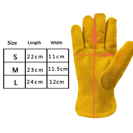 Leather Work Gloves for Men Women with Cotton Lining, Large Thorn Proof Cactus Gardening Yard Work Gloves for Rose Pruning, Heavy Duty  Welding, Construction, Large（Yellow M）