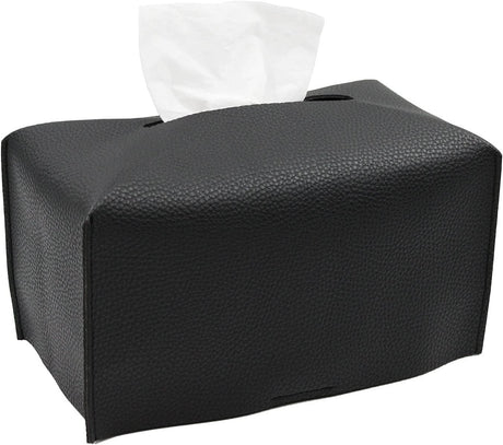 Tissue Box Cover,Modern PU Leather Rectangular Tissue Box Holder - Decorative Holder/Organizer for Bathroom Vanity Countertop, Night Stands, Office Desk -  rectangular black