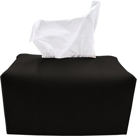 Tissue Box Cover,Modern PU Leather Rectangular Tissue Box Holder - Decorative Holder/Organizer for Bathroom Vanity Countertop, Night Stands, Office Desk -  rectangular black