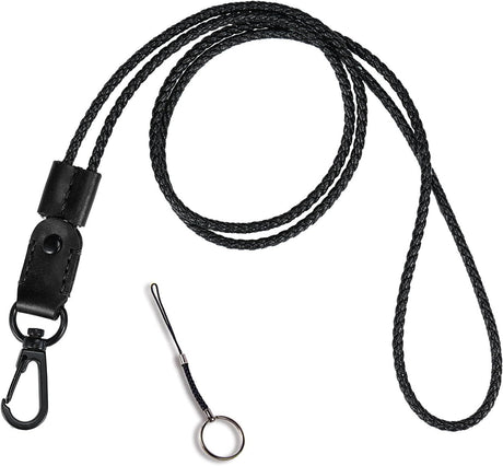 2 Pack of Lanyard, Leather Braided Badge Lanyard for ID Card Holder Keys Office Adjustable Lanyard with Strong Metal Clasp Keychain Holder Neck Strap for Men& Women