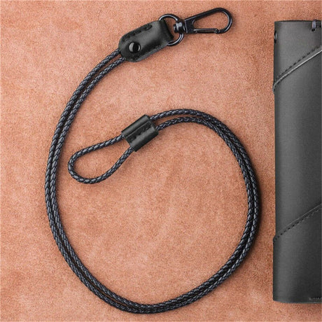 2 Pack of Lanyard, Leather Braided Badge Lanyard for ID Card Holder Keys Office Adjustable Lanyard with Strong Metal Clasp Keychain Holder Neck Strap for Men& Women